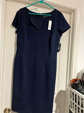 New York & Company Navy V-Notch Sheath Dress